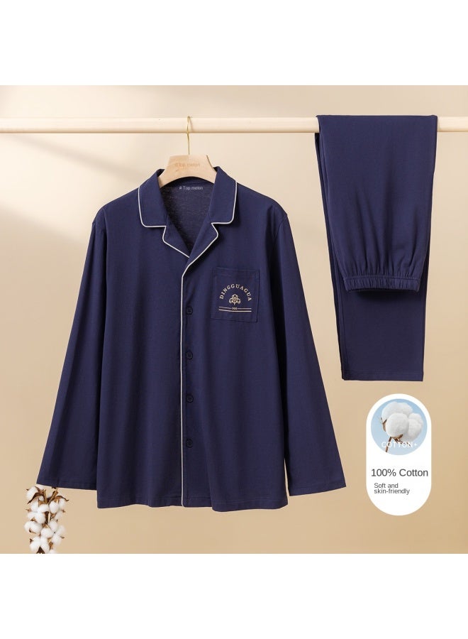 Top melon British Style 100% Cotton】couple's Open-front Long-sleeve Set Pure Cotton Pajamas Air-conditioning Wear For Spring And Autumn - Image 1