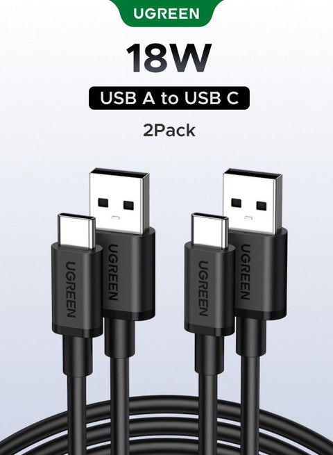 USB A to USB C Cable 2-Pack, USB 2.0 3A Max Charging & Data Sync, 1m Black Molded Design, for iPhone 17/16 Plus/17 Pro/16Pro Max, Samsung Galaxy S26/S25, Google Pixel 8, iPad Pro and More Black 1M 2P（PVC）