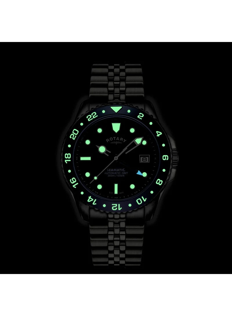 Rotary  Rotary Men's Seamatic GMT 300M Water Resistance Blue Dial Stainless Steel Bracelet Watch - RGB10005/04 for Men | Best Price UAE
