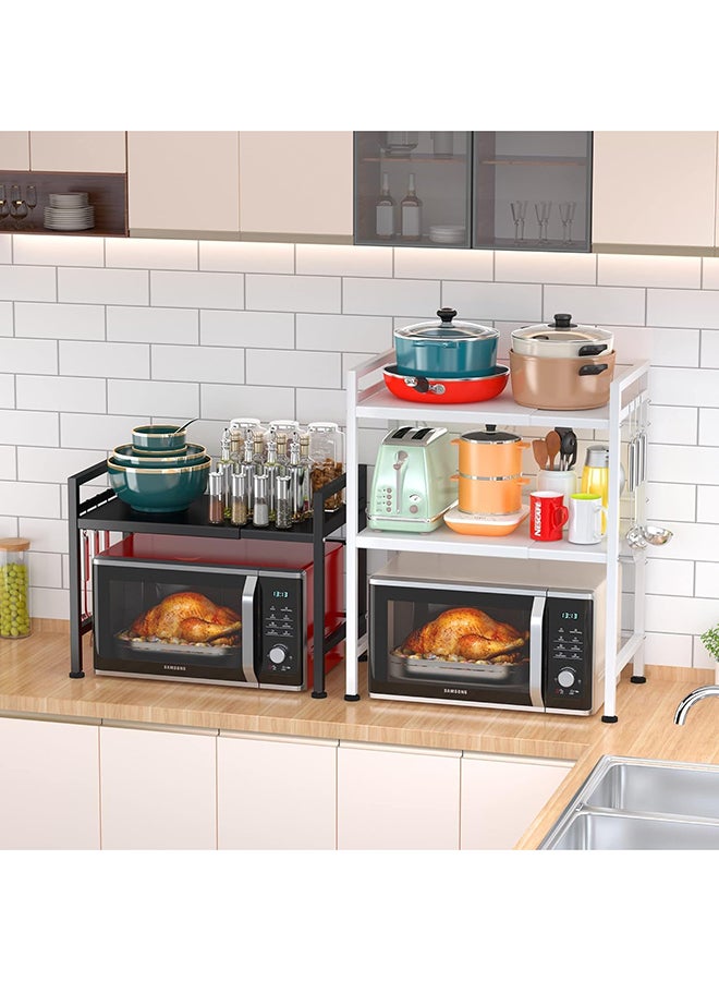 SKY-TOUCH SKY- TOUCH Extendable Microwave Oven Rack, 2 Tier Metal Microwave Shelf Stand, Desktop Printer Shelf Rack Adjustable Shelf Heavy Duty, 2-Tier with 6 Hooks,57lbs Weight Capacity - Image 4