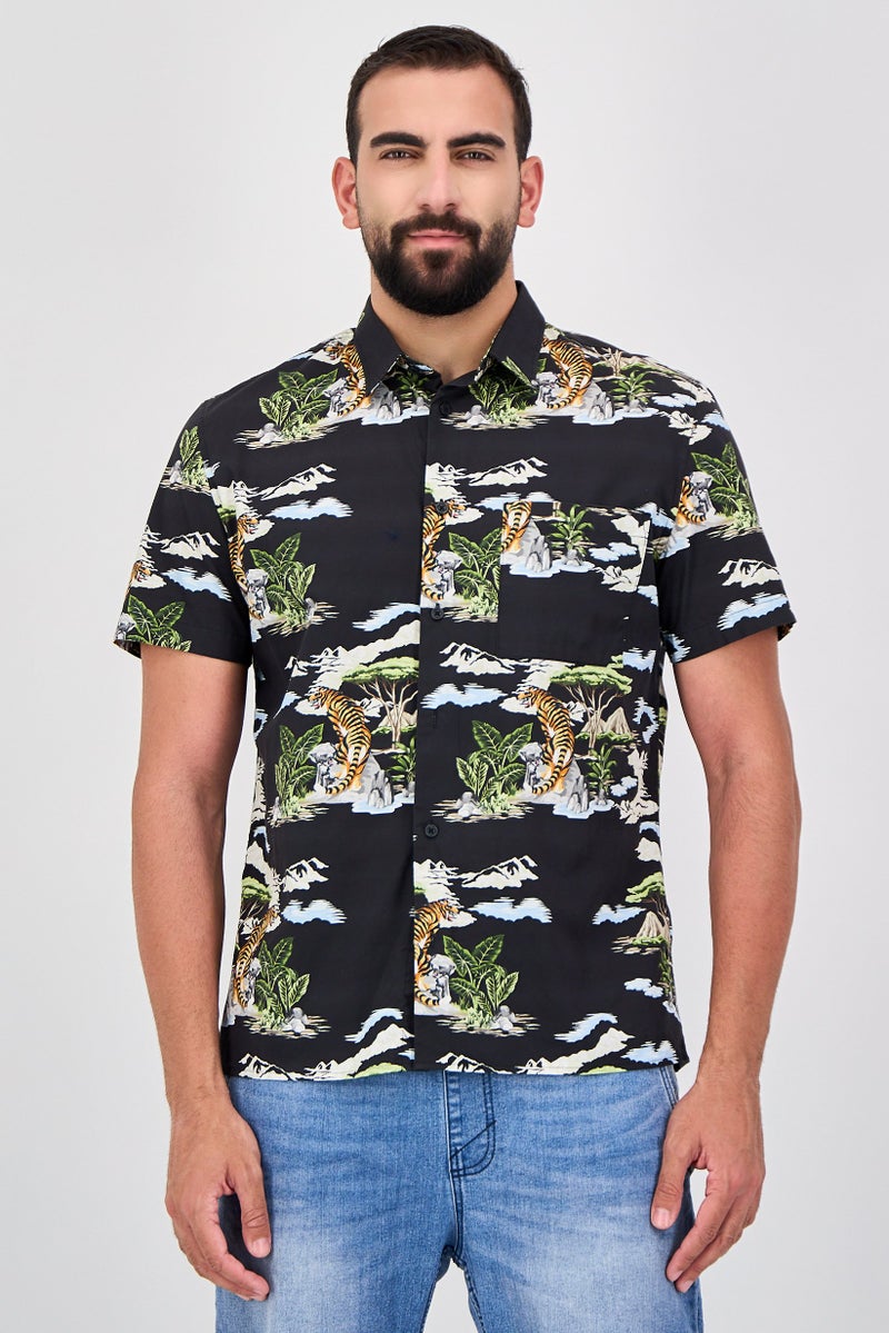 Celio Men Regular Fit Short Sleeve Graphic Print Casual Shirt, Multicolor - Image 1