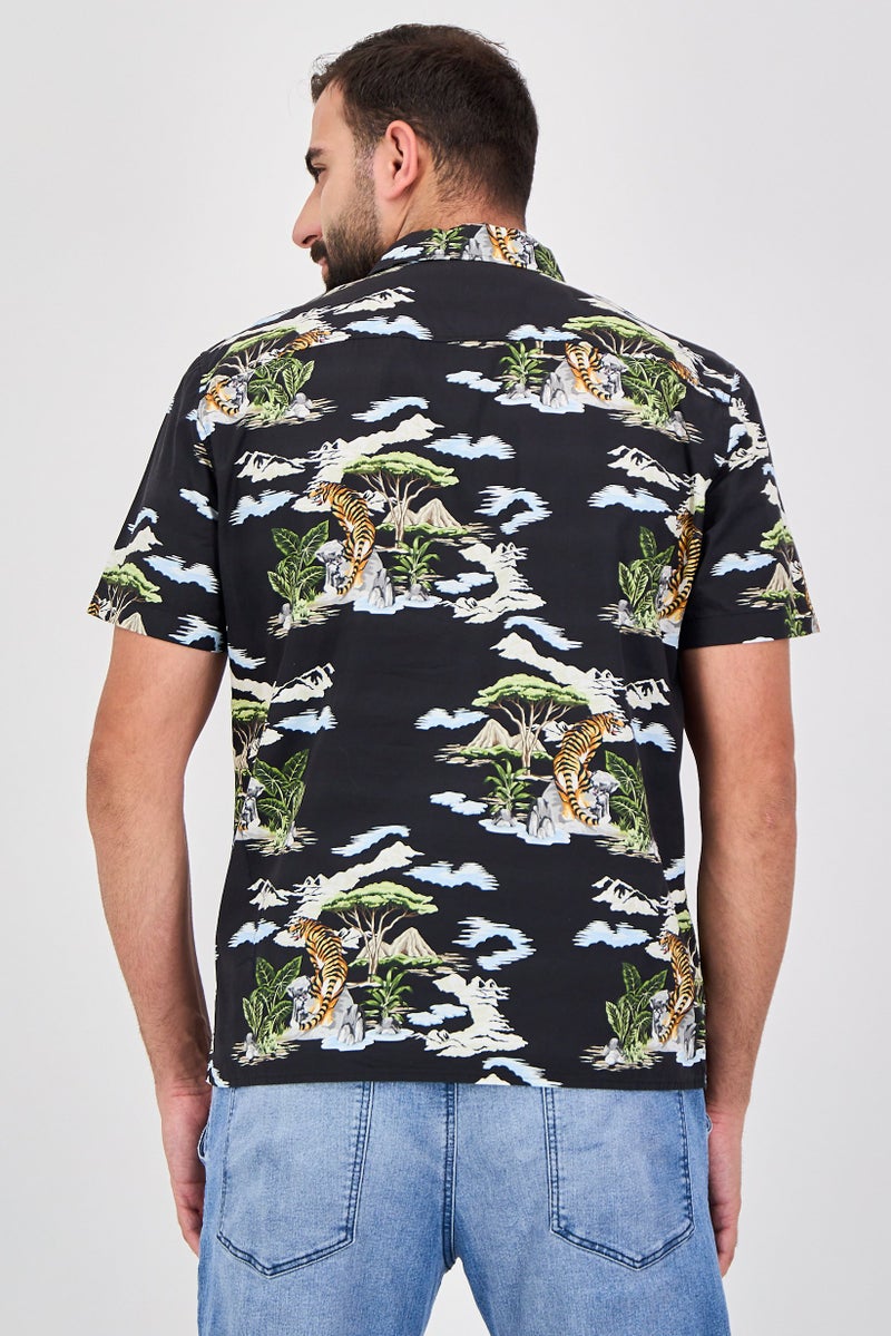 Celio Men Regular Fit Short Sleeve Graphic Print Casual Shirt, Multicolor - Image 3