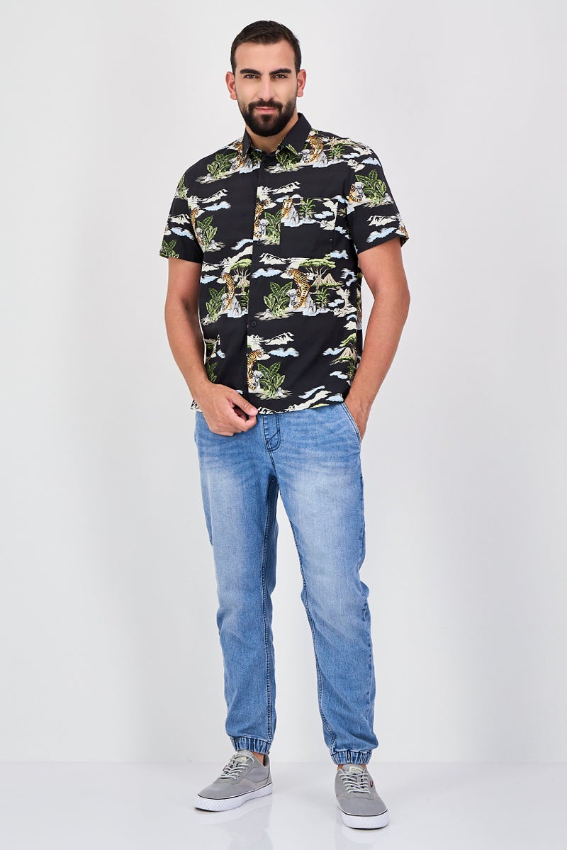 Celio Men Regular Fit Short Sleeve Graphic Print Casual Shirt, Multicolor - Image 4