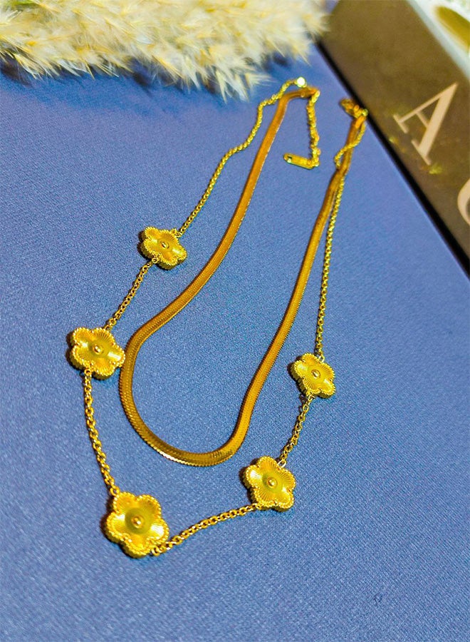 سلسله من الاستانلس ستيل النقي 2  دورظهر حية مع دلاية شكل ورد - إكسسوار فاخر للسيدات مصنوع من الاستانلس ستيل الخالص المقاوم للصدا وتغيير اللون - اكسسوارات حريمي_ اكسسوارات استانلس - اكسسوارات حريمي استانلس - مجوهرات ـ اكسسوارات. - Image 2