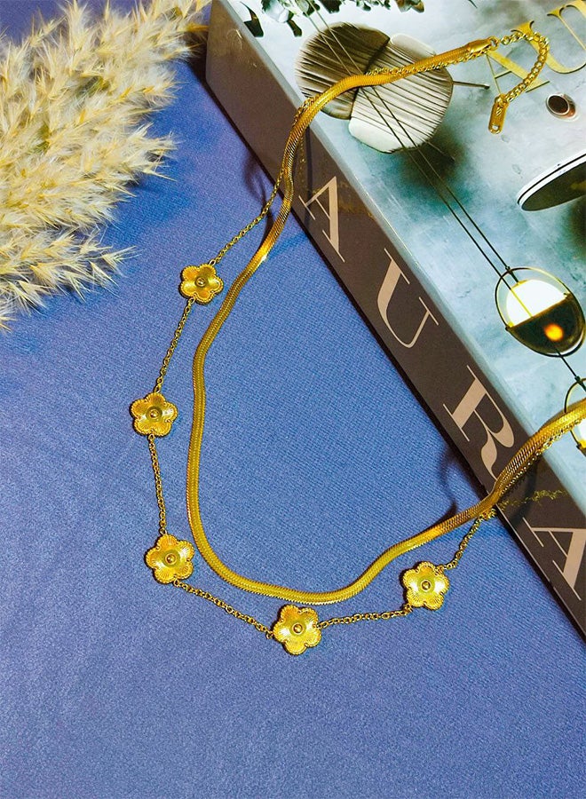 سلسله من الاستانلس ستيل النقي 2  دورظهر حية مع دلاية شكل ورد - إكسسوار فاخر للسيدات مصنوع من الاستانلس ستيل الخالص المقاوم للصدا وتغيير اللون - اكسسوارات حريمي_ اكسسوارات استانلس - اكسسوارات حريمي استانلس - مجوهرات ـ اكسسوارات. - Image 1