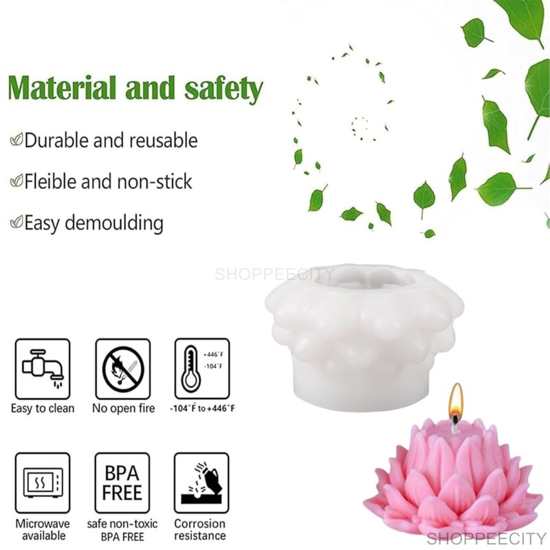 ShoppeeCity Shoppeecity Lotus Flower Candle Molds Lotus Flower Mold Lotus Flower Silicone Molds for Candle Making Candle Home Decorate Mold Aromatherapy Soap Gypsum Candles Resin Clay Craft and DIY Gifts Lotus B  - Image 2