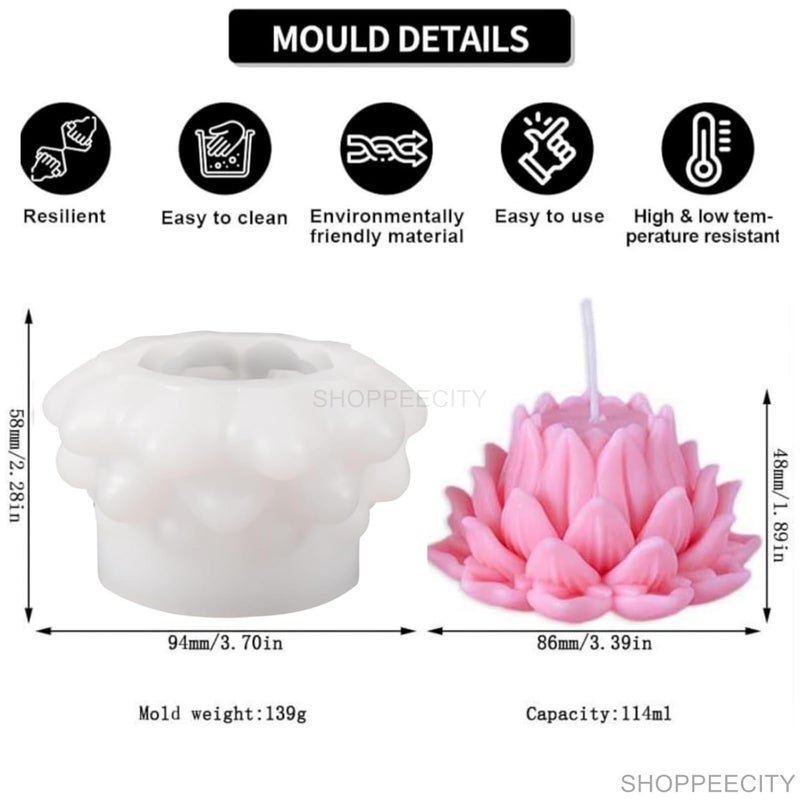 ShoppeeCity Shoppeecity Lotus Flower Candle Molds Lotus Flower Mold Lotus Flower Silicone Molds for Candle Making Candle Home Decorate Mold Aromatherapy Soap Gypsum Candles Resin Clay Craft and DIY Gifts Lotus B  - Image 3