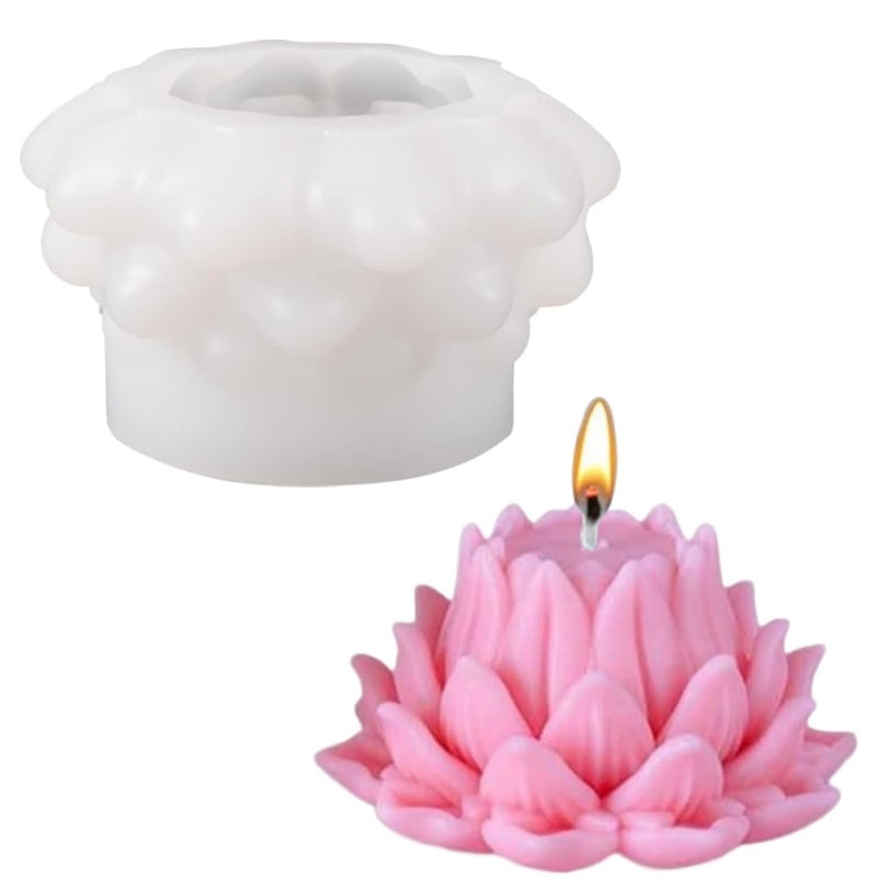 ShoppeeCity Shoppeecity Lotus Flower Candle Molds Lotus Flower Mold Lotus Flower Silicone Molds for Candle Making Candle Home Decorate Mold Aromatherapy Soap Gypsum Candles Resin Clay Craft and DIY Gifts Lotus B  - Image 1