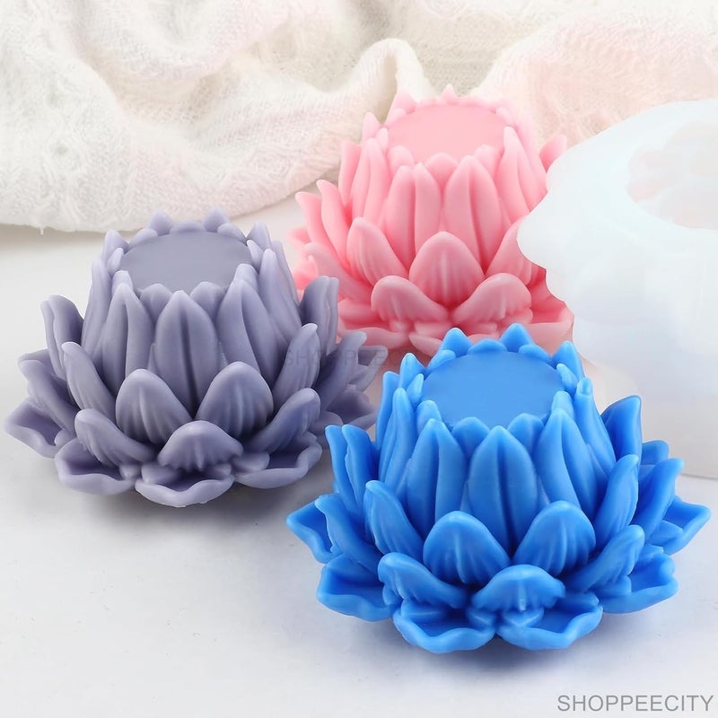 ShoppeeCity Shoppeecity Lotus Flower Candle Molds Lotus Flower Mold Lotus Flower Silicone Molds for Candle Making Candle Home Decorate Mold Aromatherapy Soap Gypsum Candles Resin Clay Craft and DIY Gifts Lotus B  - Image 5