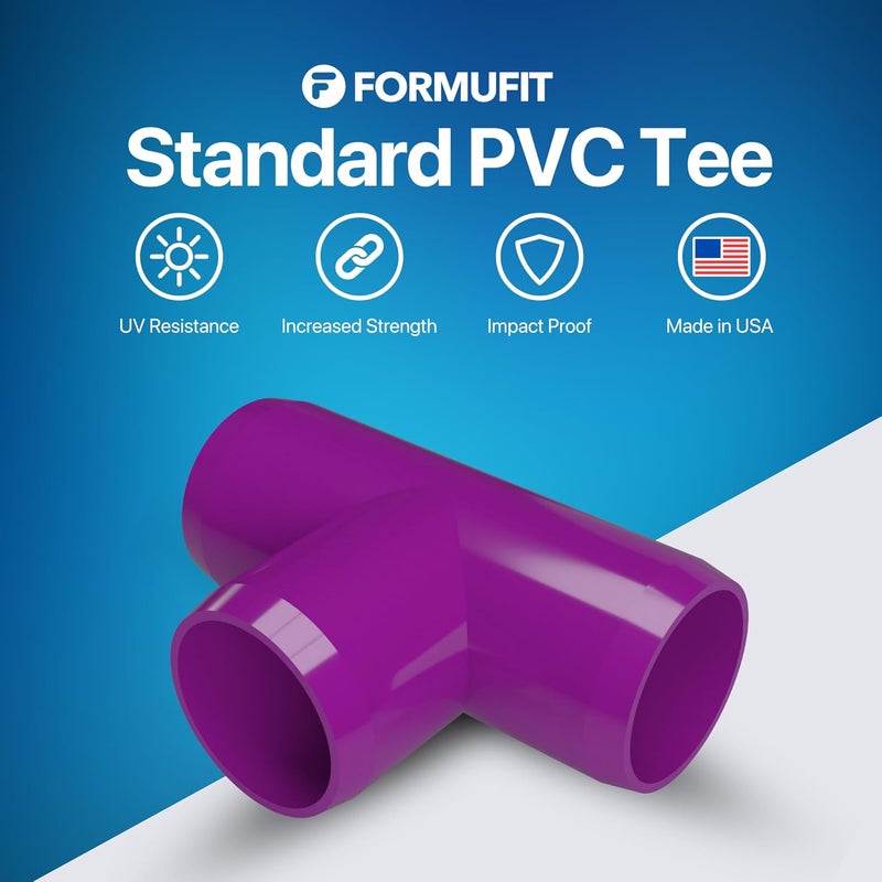FORMUFIT 1-1/4" Tee Furniture Grade PVC Fitting in Purple, Made in USA, UV-Resistant, Impact-Proof, 1.660” Actual Socket Diameter (Pack of 4) - F114TEE-PU-4 - Image 2