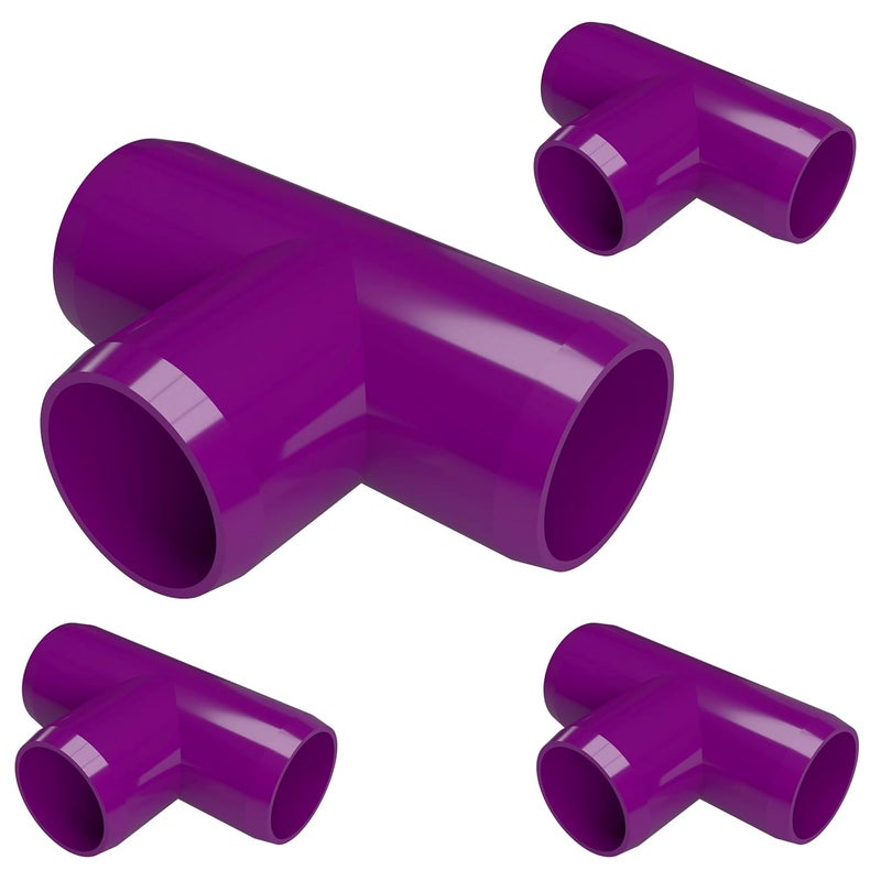 FORMUFIT 1-1/4" Tee Furniture Grade PVC Fitting in Purple, Made in USA, UV-Resistant, Impact-Proof, 1.660” Actual Socket Diameter (Pack of 4) - F114TEE-PU-4 - Image 1