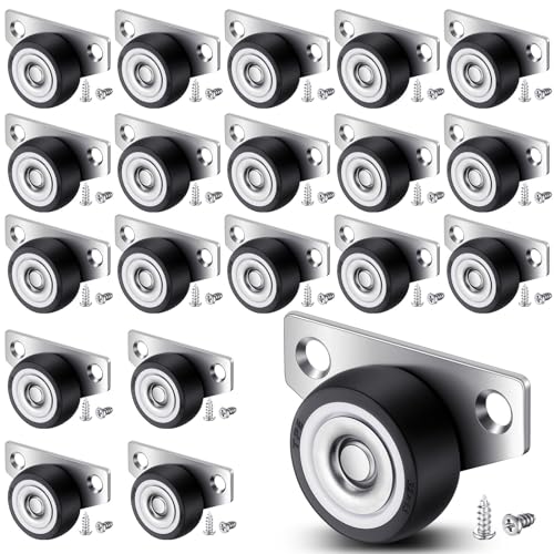 Datanly 20 Set 125 Inch Small Side Mount Caster Wheels Little Drawer Rollers Mini Low Profile Casters Non Swivel Rigid Casters Wheels with Screws for Drawers Wooden Furniture Trays DIY Project - Image 1