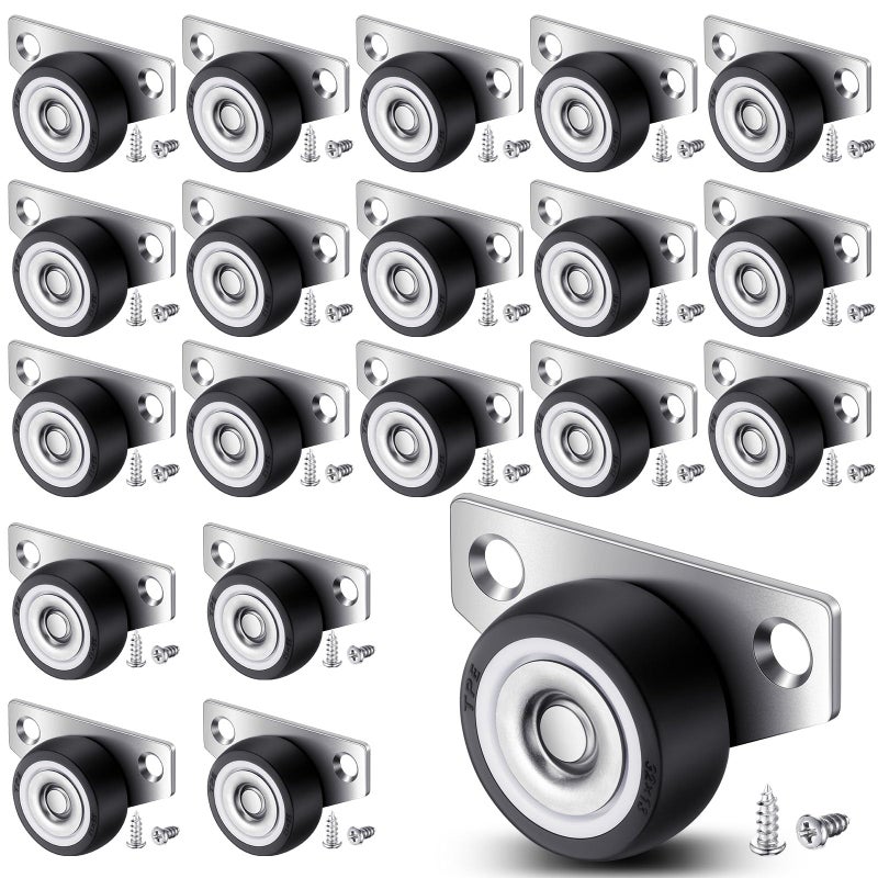 Datanly 20 Set 125 Inch Small Side Mount Caster Wheels Little Drawer Rollers Mini Low Profile Casters Non Swivel Rigid Casters Wheels with Screws for Drawers Wooden Furniture Trays DIY Project - Image 2