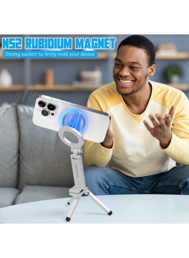 حامل ثلاثي مغناطيسي للهاتف، حامل ثلاثي قابل للطي، عصا سيلفي مغناطيسية ثلاثية القوائم، حامل ثلاثي صغير مطور للهواتف المحمولة، حامل مكتبي للهواتف الذكية لتسجيل الفيديو والسفر، حامل هاتف - Image 4