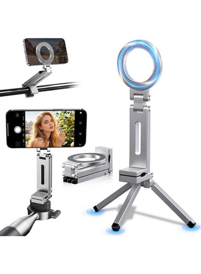 حامل ثلاثي مغناطيسي للهاتف، حامل ثلاثي قابل للطي، عصا سيلفي مغناطيسية ثلاثية القوائم، حامل ثلاثي صغير مطور للهواتف المحمولة، حامل مكتبي للهواتف الذكية لتسجيل الفيديو والسفر، حامل هاتف - Image 1
