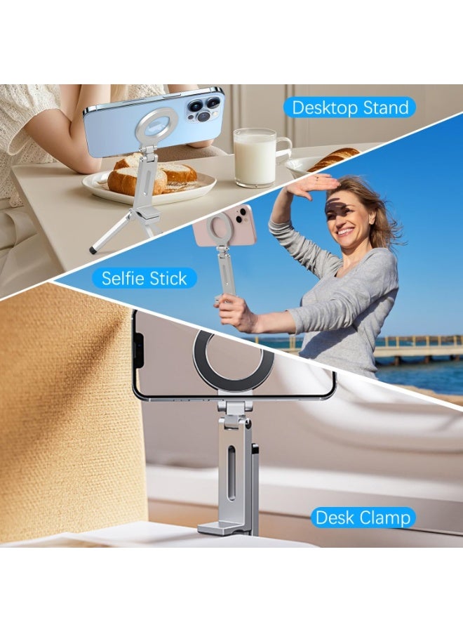 حامل ثلاثي مغناطيسي للهاتف، حامل ثلاثي قابل للطي، عصا سيلفي مغناطيسية ثلاثية القوائم، حامل ثلاثي صغير مطور للهواتف المحمولة، حامل مكتبي للهواتف الذكية لتسجيل الفيديو والسفر، حامل هاتف - Image 3