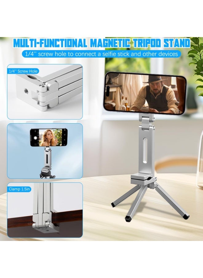 حامل ثلاثي مغناطيسي للهاتف، حامل ثلاثي قابل للطي، عصا سيلفي مغناطيسية ثلاثية القوائم، حامل ثلاثي صغير مطور للهواتف المحمولة، حامل مكتبي للهواتف الذكية لتسجيل الفيديو والسفر، حامل هاتف - Image 5