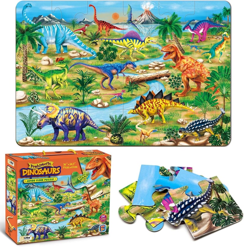 LithoConcepts Dinosaur Floor Puzzle for Kids Ages 36 Jumbo 24Piece Large Jigsaw Puzzle Educational Preschool Toy for Boys and Girls STEM Learning Gift for Toddlers - Image 3