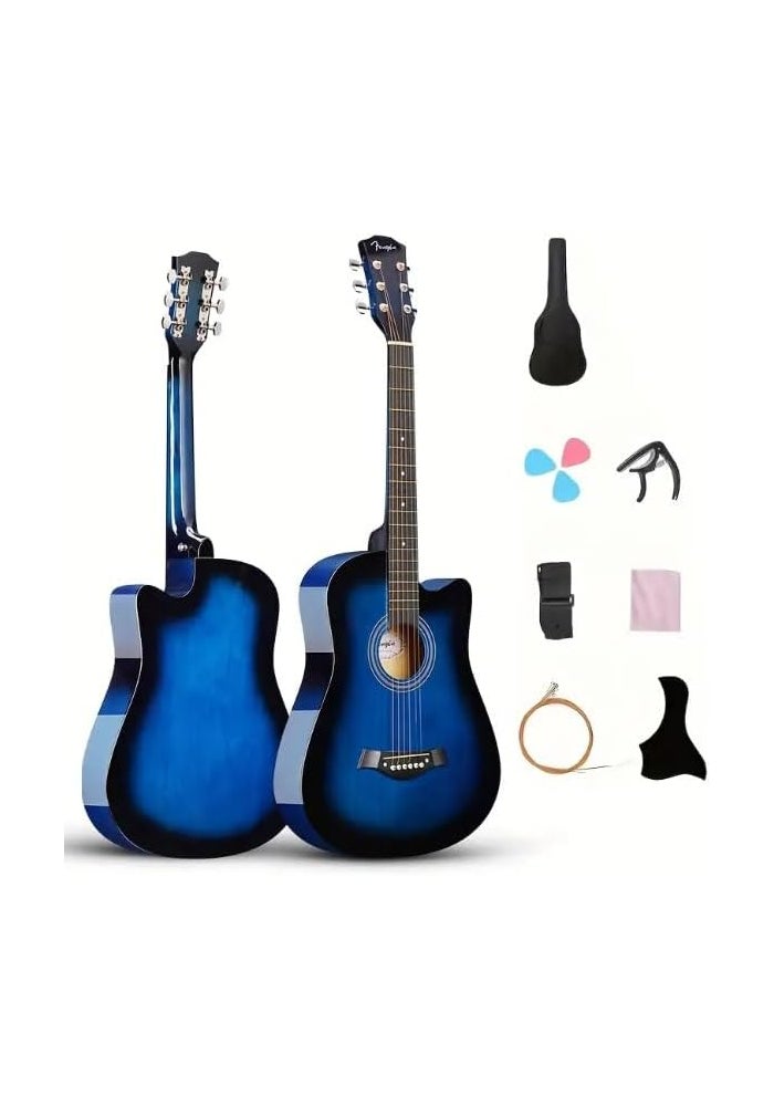 MegArya Basswood Acoustic Guitar Beginner Kit with Gig Bag, Strings, and Strap - Blue - Image 1
