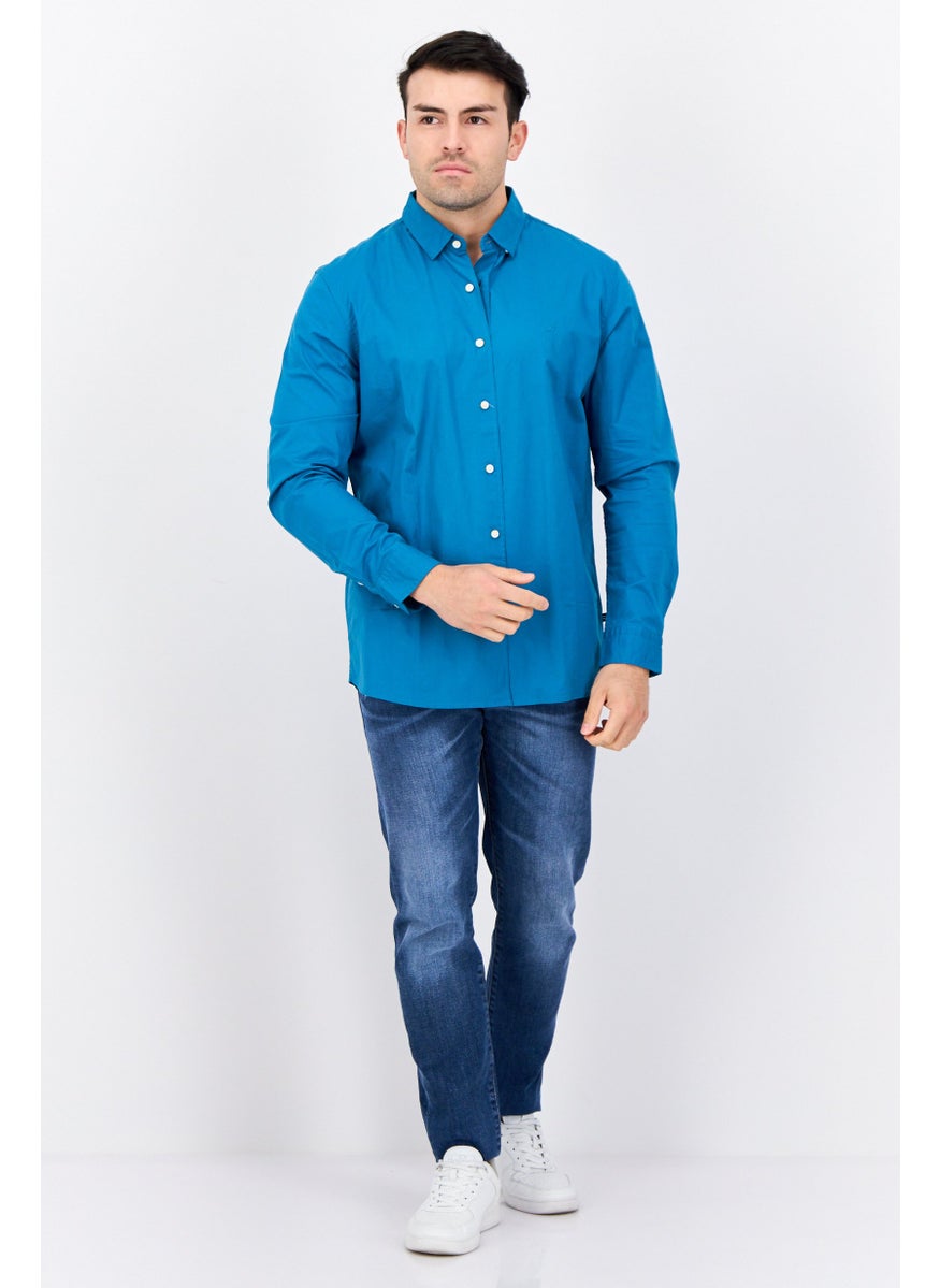 NAUTICA Men Stretch Fit Plaid Long Sleeve Casual Shirts, Blue  - Image 3