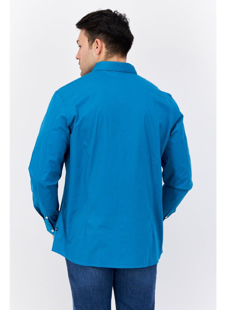 NAUTICA Men Stretch Fit Plaid Long Sleeve Casual Shirts, Blue  - Image 4