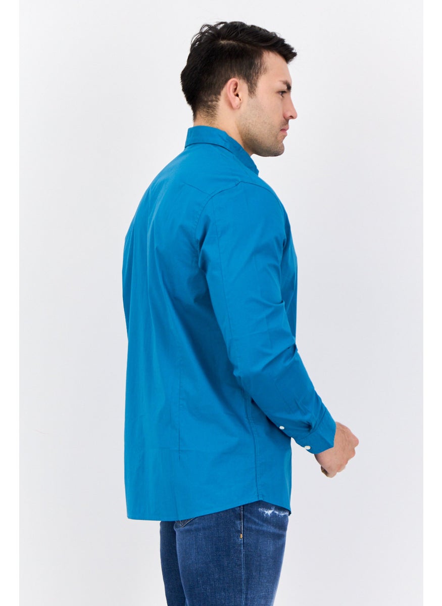 NAUTICA Men Stretch Fit Plaid Long Sleeve Casual Shirts, Blue  - Image 2
