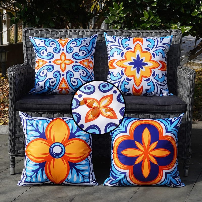 ONWAY Outdoor Pillow Covers Waterproof 20x20 Set of 4 Floral Boho Decorative Throw Cushion Cover Farmhouse Pillows for Bench, Couch, Patio Furniture - Image 1