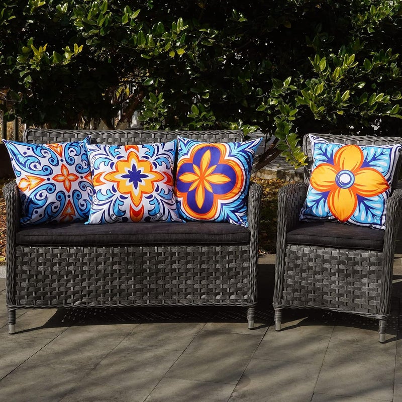 ONWAY Outdoor Pillow Covers Waterproof 20x20 Set of 4 Floral Boho Decorative Throw Cushion Cover Farmhouse Pillows for Bench, Couch, Patio Furniture - Image 3