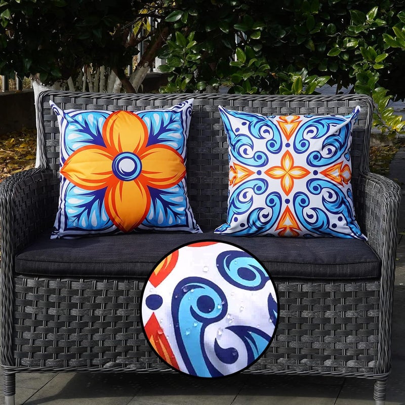 ONWAY Outdoor Pillow Covers Waterproof 20x20 Set of 4 Floral Boho Decorative Throw Cushion Cover Farmhouse Pillows for Bench, Couch, Patio Furniture - Image 2