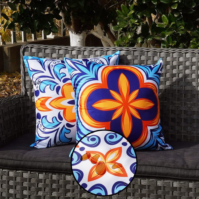 ONWAY Outdoor Pillow Covers Waterproof 20x20 Set of 4 Floral Boho Decorative Throw Cushion Cover Farmhouse Pillows for Bench, Couch, Patio Furniture - Image 4