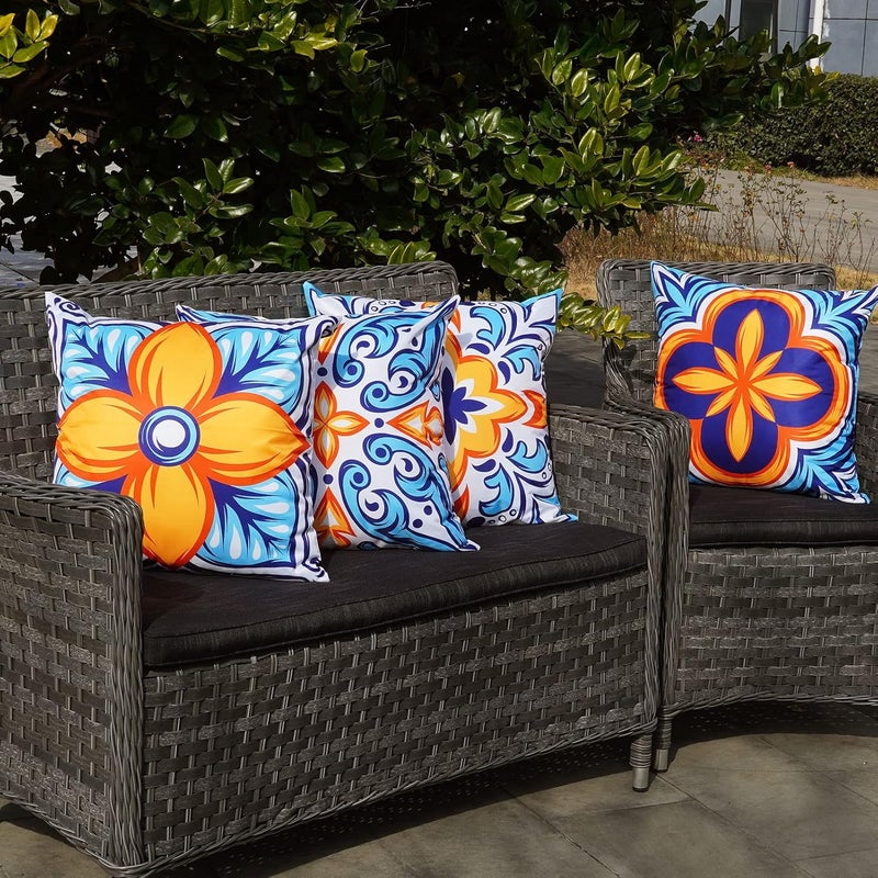 ONWAY Outdoor Pillow Covers Waterproof 20x20 Set of 4 Floral Boho Decorative Throw Cushion Cover Farmhouse Pillows for Bench, Couch, Patio Furniture - Image 5