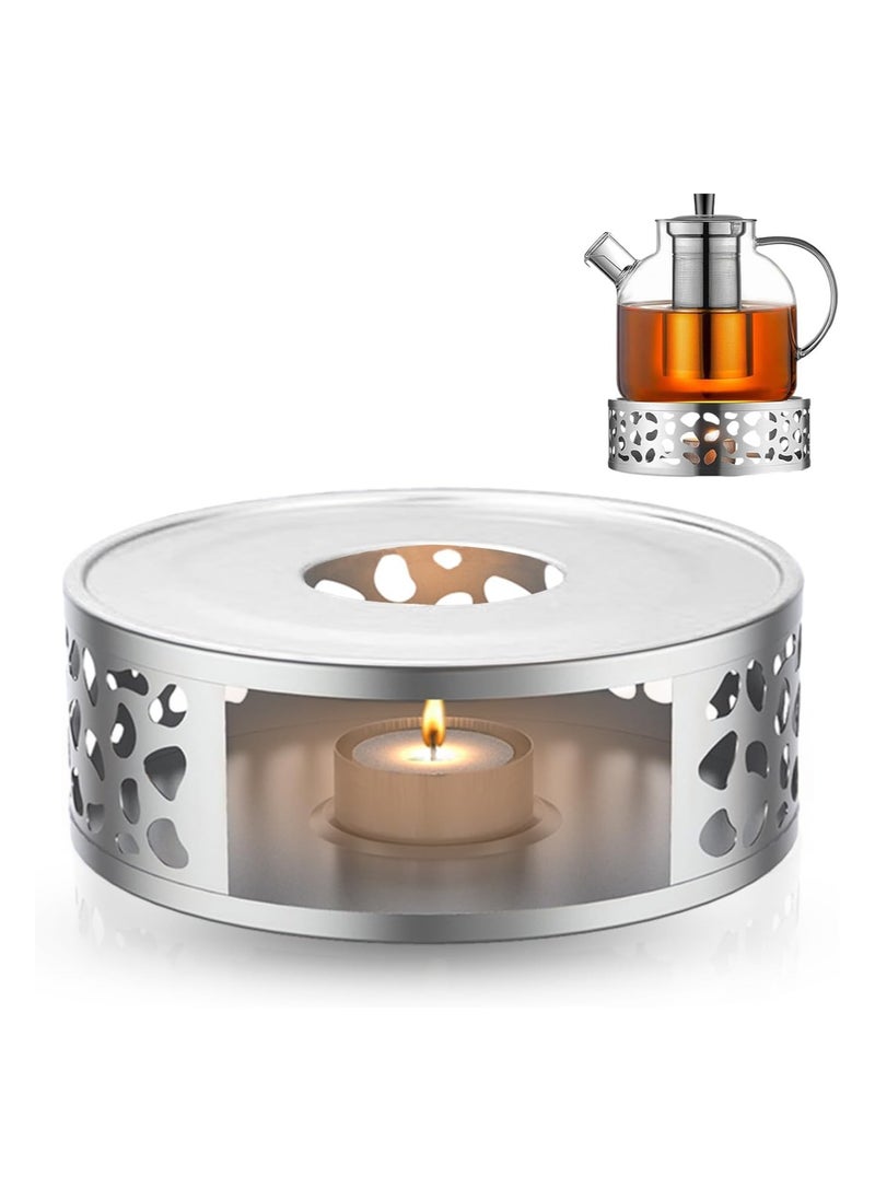 DELGREEN Teapot Warmer, Stainless Steel Teapot Warmer with Tea Light Candle Holder for Tea and Coffee Pots, Teapot Warmer Base For Home Office Tea House(Teapot not included)  - Image 1