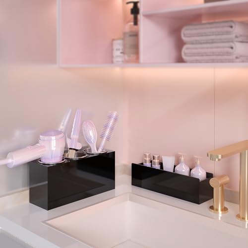 PITBVO Hair Tool Organizer, Removable Blow Dryer Holder for Bathroom, Hot Tools Organizer For Hair Dryer, Blow Dryer, Curling Iron, Hair Straightener, Bathroom Countertop Organizer, Glossy Black - Image 3