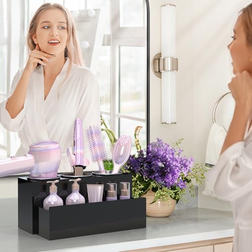 PITBVO Hair Tool Organizer, Removable Blow Dryer Holder for Bathroom, Hot Tools Organizer For Hair Dryer, Blow Dryer, Curling Iron, Hair Straightener, Bathroom Countertop Organizer, Glossy Black - Image 5