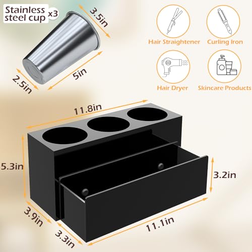 PITBVO Hair Tool Organizer, Removable Blow Dryer Holder for Bathroom, Hot Tools Organizer For Hair Dryer, Blow Dryer, Curling Iron, Hair Straightener, Bathroom Countertop Organizer, Glossy Black - Image 4