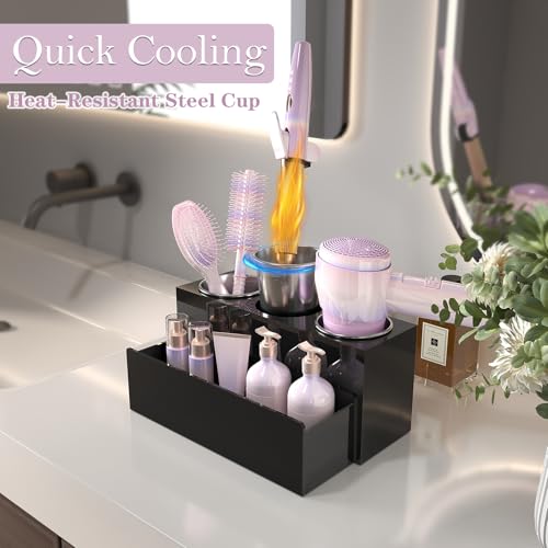 PITBVO Hair Tool Organizer, Removable Blow Dryer Holder for Bathroom, Hot Tools Organizer For Hair Dryer, Blow Dryer, Curling Iron, Hair Straightener, Bathroom Countertop Organizer, Glossy Black - Image 2
