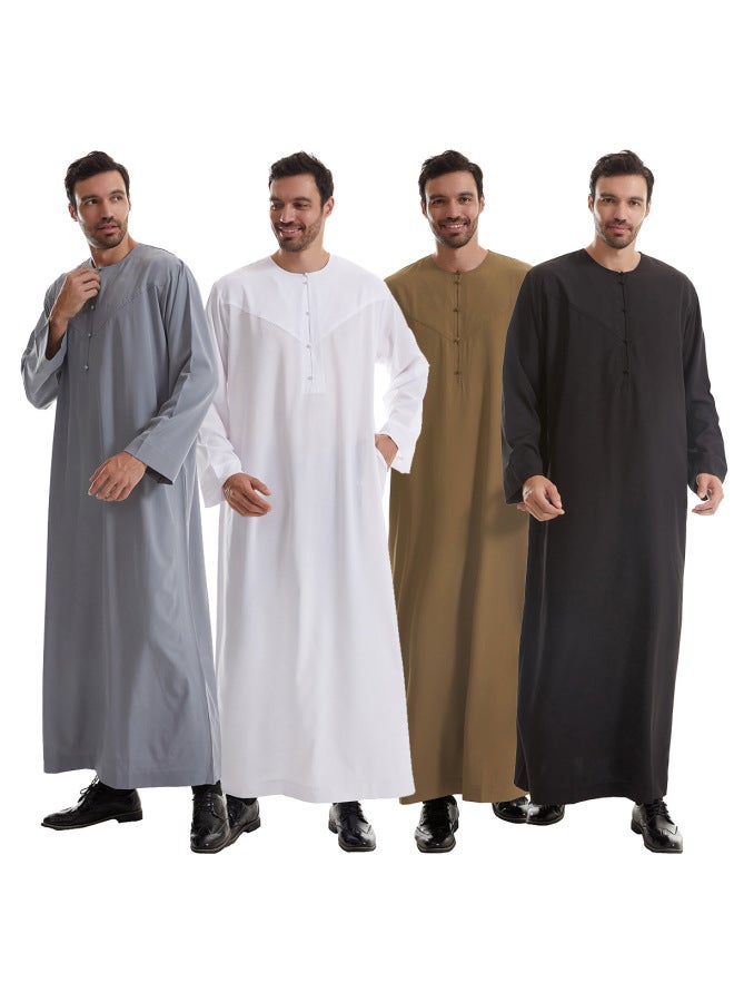 عباية - قميص رجالي طويل بياقة واقفة - رمادي، مقاس XXL - ملابس تقليدية، ملابس إسلامية، زي إسلامي، زي عرقي، قفطان دبي - Image 2