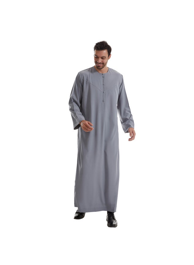 عباية - قميص رجالي طويل بياقة واقفة - رمادي، مقاس XXL - ملابس تقليدية، ملابس إسلامية، زي إسلامي، زي عرقي، قفطان دبي - Image 1
