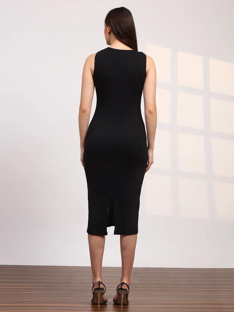 globus  Globus Women Black Halter Neck Ribbed Midi Bodycon Dress for Women | Best Price UAE