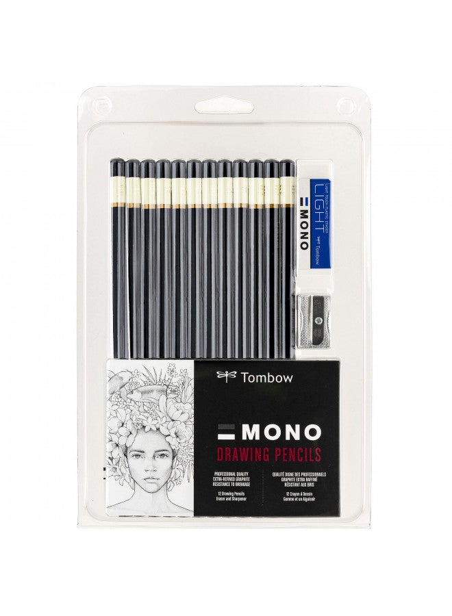 Tombow طقم أقلام الرسم تومبو 51523 مونو، درجات متنوعة، 12 قطعة. طقم أقلام جرافيت بجودة احترافية مع ممحاة ومبراة - Image 1
