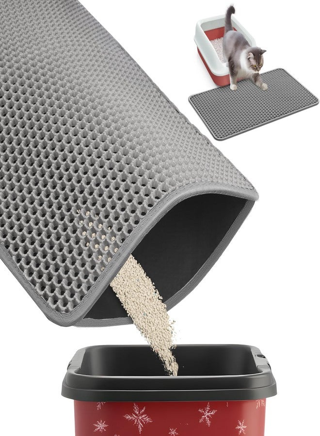 Powools 27" x 19" Cat Litter Mat - Ultra-Large Litter Box Mat with Double Layers, Urine-Proof and Non-Slip Litter Trapping Mat, Easy to Clean Kitty Litter Mats for Floor, Scatter Control, Grey - Image 1