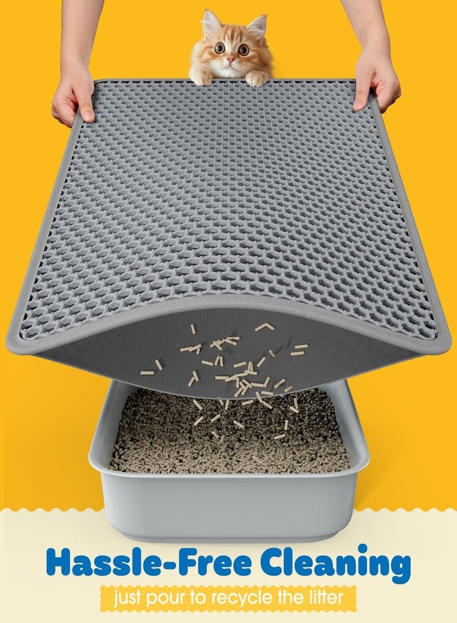 Powools 27" x 19" Cat Litter Mat - Ultra-Large Litter Box Mat with Double Layers, Urine-Proof and Non-Slip Litter Trapping Mat, Easy to Clean Kitty Litter Mats for Floor, Scatter Control, Grey - Image 4