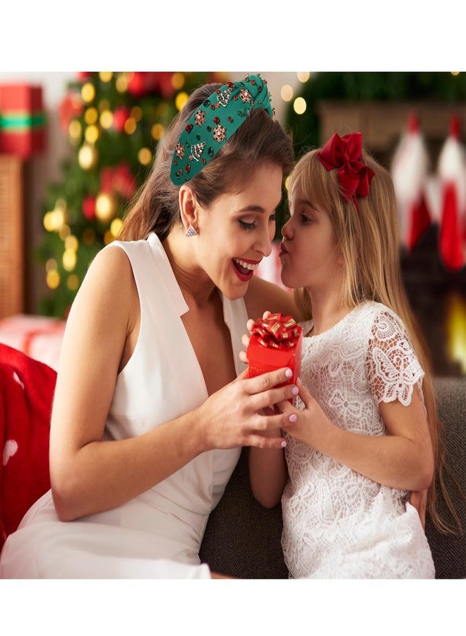 CEALXHENY Christmas Headband Women Holiday Accessories Beaded Xmas Bow Tree Snowflake HOHOHO Knotted Headband Red Green Crystal Pearl Top Knot Festive Holiday Gifts - Image 2