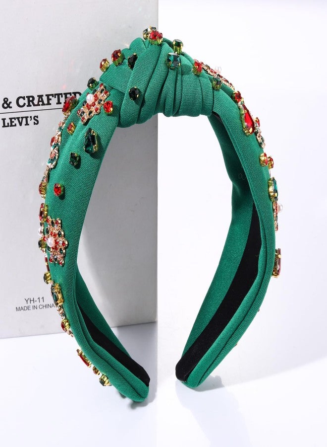 CEALXHENY Christmas Headband Women Holiday Accessories Beaded Xmas Bow Tree Snowflake HOHOHO Knotted Headband Red Green Crystal Pearl Top Knot Festive Holiday Gifts - Image 5