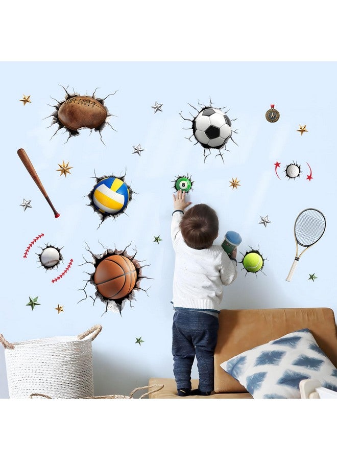 Supzone Sports Wall Decals for Boys Room, 3D Sports Basketball Soccer Football Baseball Wall Stickers Art Decor Kids Girls Children Teenage Baby Toddler Bathroom Bedroom Nursery Classroom - Image 4