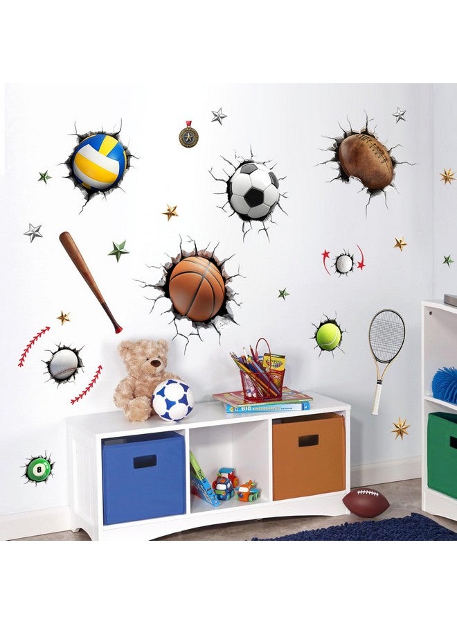Supzone Sports Wall Decals for Boys Room, 3D Sports Basketball Soccer Football Baseball Wall Stickers Art Decor Kids Girls Children Teenage Baby Toddler Bathroom Bedroom Nursery Classroom - Image 3