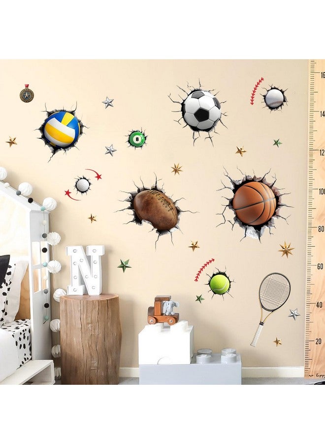 Supzone Sports Wall Decals for Boys Room, 3D Sports Basketball Soccer Football Baseball Wall Stickers Art Decor Kids Girls Children Teenage Baby Toddler Bathroom Bedroom Nursery Classroom - Image 1