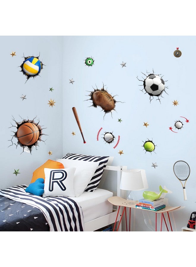 Supzone Sports Wall Decals for Boys Room, 3D Sports Basketball Soccer Football Baseball Wall Stickers Art Decor Kids Girls Children Teenage Baby Toddler Bathroom Bedroom Nursery Classroom - Image 2