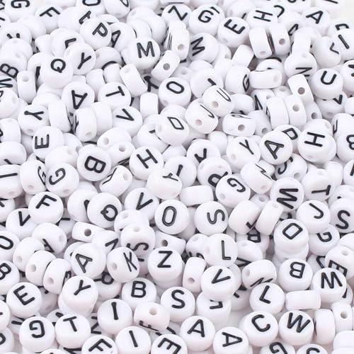 Tdas 750 Pieces Round Acrylic Alphabet Letter Beads A-Z Mixed Plastic Shape Loose Beads for DIY Jewellery Making Bracelets Necklaces Key Chains for Arts Crafts Supplies (White-Multicolor) - Image 1