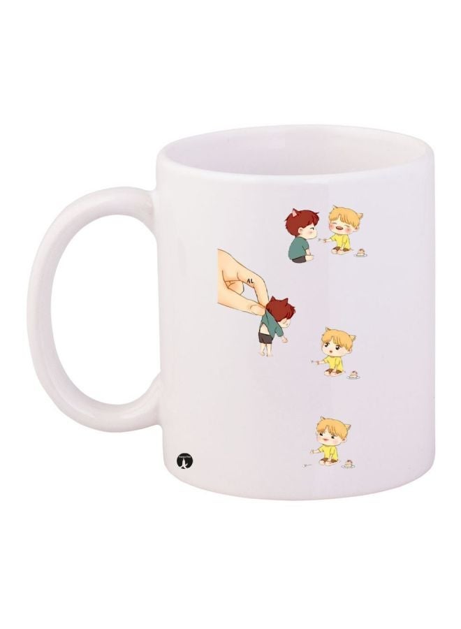 RYN Anime Printed Coffee Mug White/Yellow/Brown 11ounce